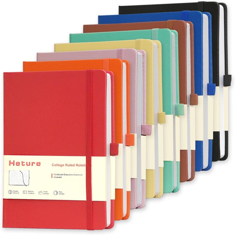 Heture 8 Pack Lined Journal Notebooks, A5 Hardcover Notebooks, 5.5 x 8.3 inch, 100GSM,160 Pages, Classic College Ruled Notebooks for Writing/Work/Travel/College (Assorted Color) - Image 1